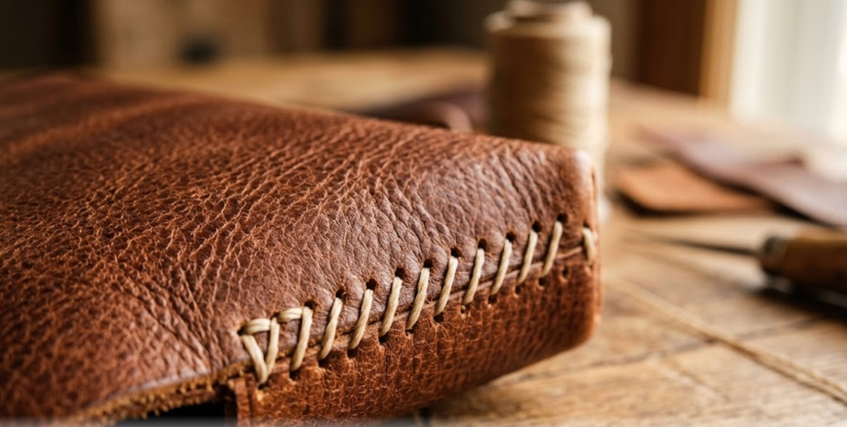 Maroquinerie artisanale : detail de couture