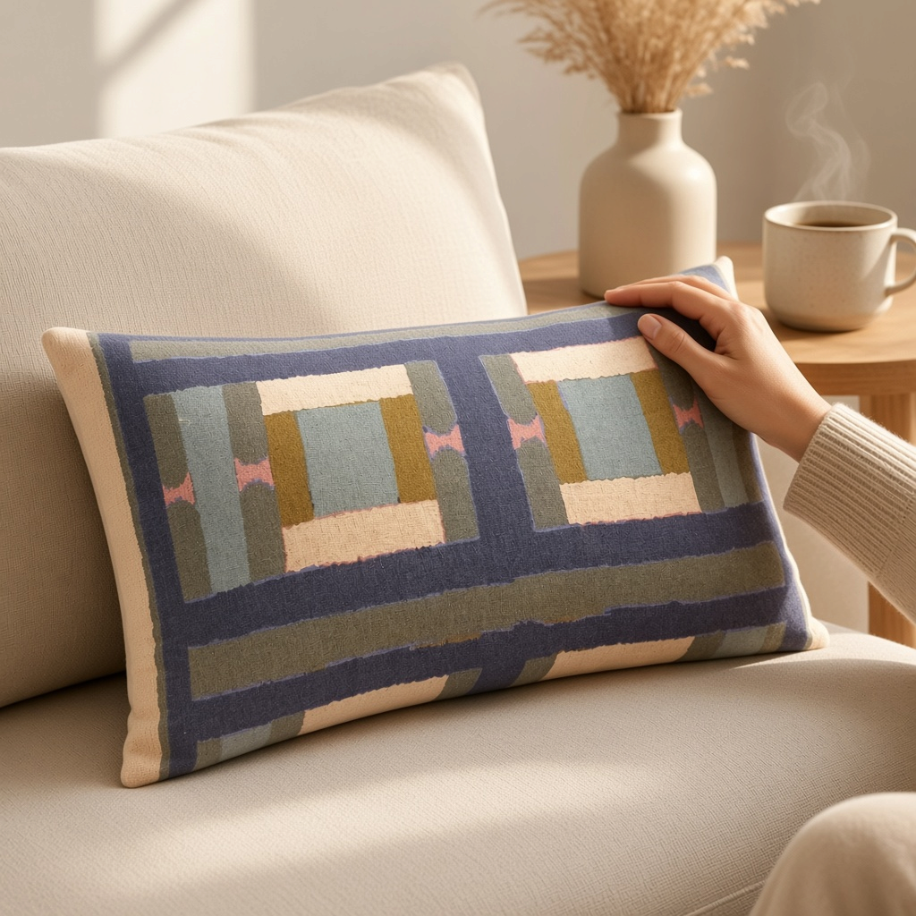 Coussin TAHO – Imprimé géométrique vert de gris, 30 x 50 cm