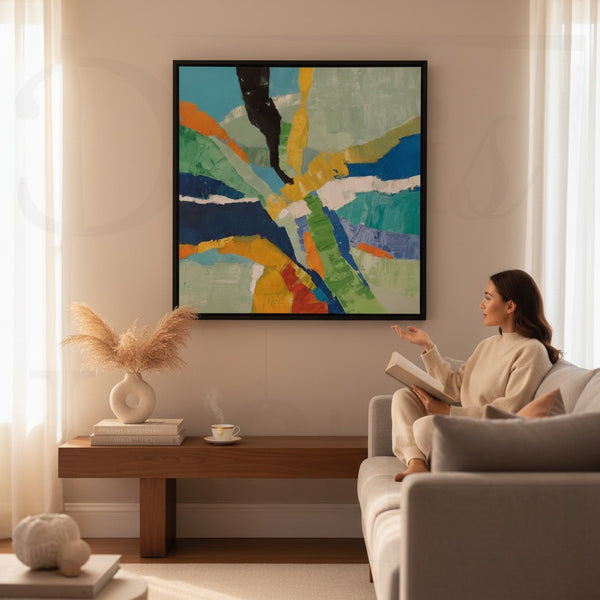 Tableau Abstraction Jaune et Bleu vue 1
