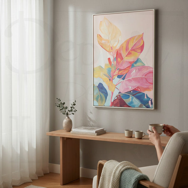 Tableau Feuilles Colorées Bleu vue 1