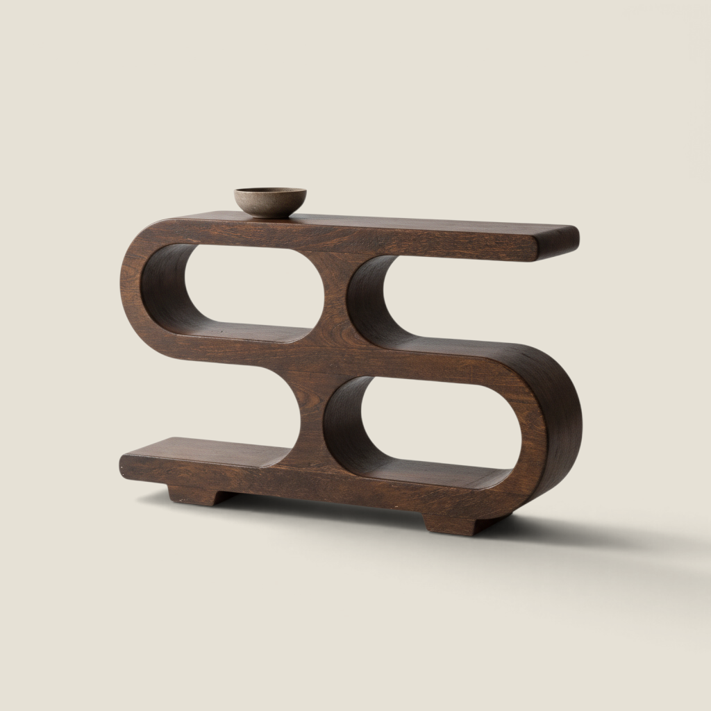 Console UGO Depuis des lustres en bois de manguier massif brun avec arches ajourées au design graphique moderne