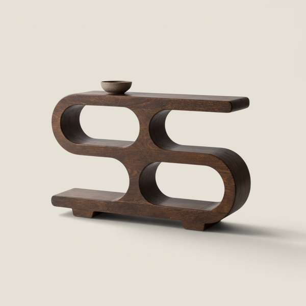 Console UGO Depuis des lustres en bois de manguier massif brun avec arches ajourées au design graphique moderne