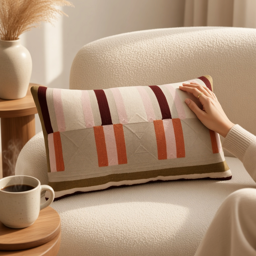 Coussin brodé Mousse – Décoration raffinée en vert kaki 30 x 50 cm