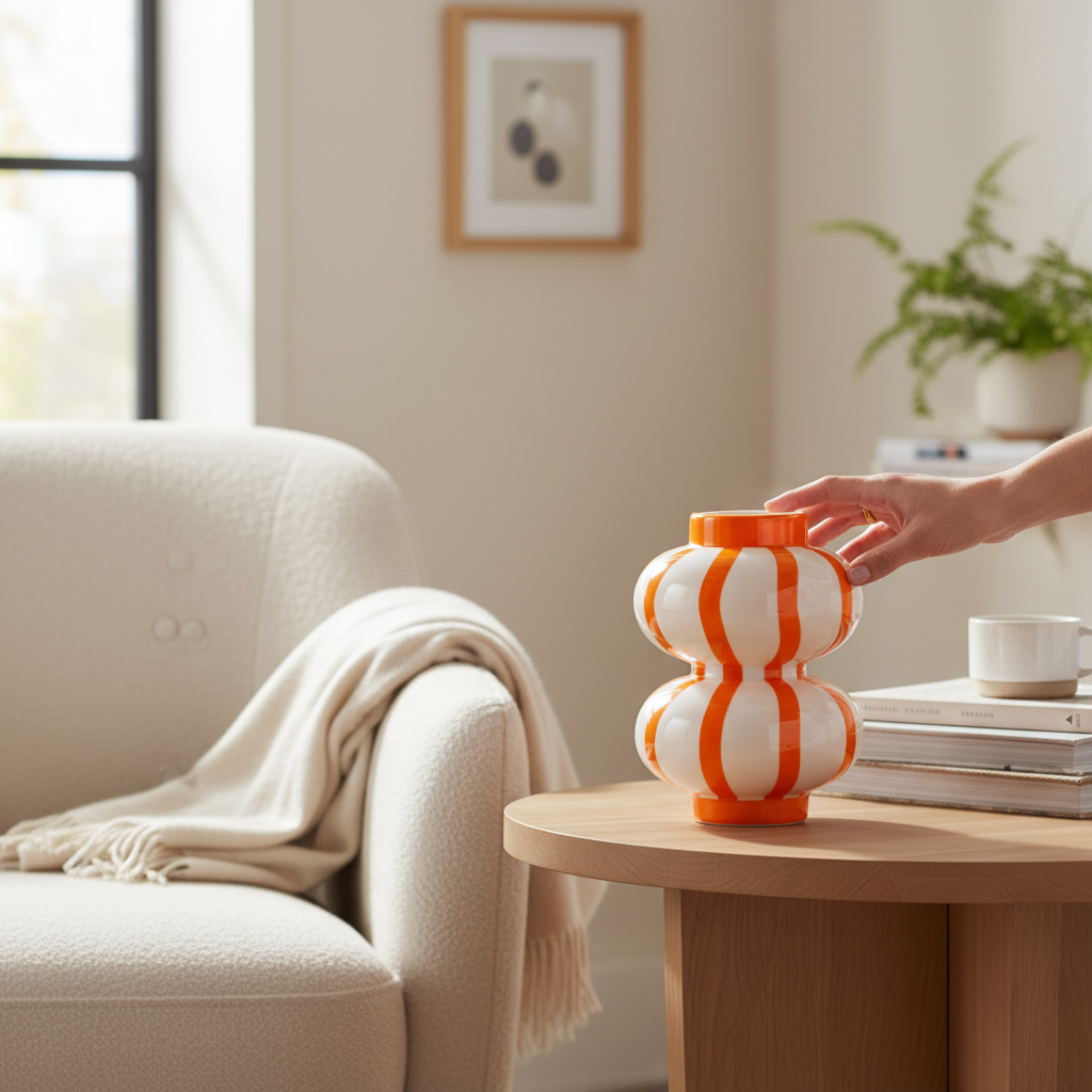 Vase décoratif orange et blanc — QUE RICO