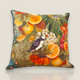 Coussin velours imprimé floral – Vert olive & doré, 50 x 50 cm
