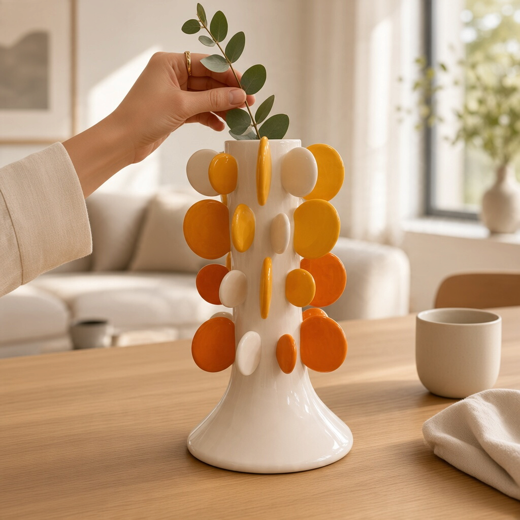 Vase céramique pastilles jaunes – Style pop et artisanal