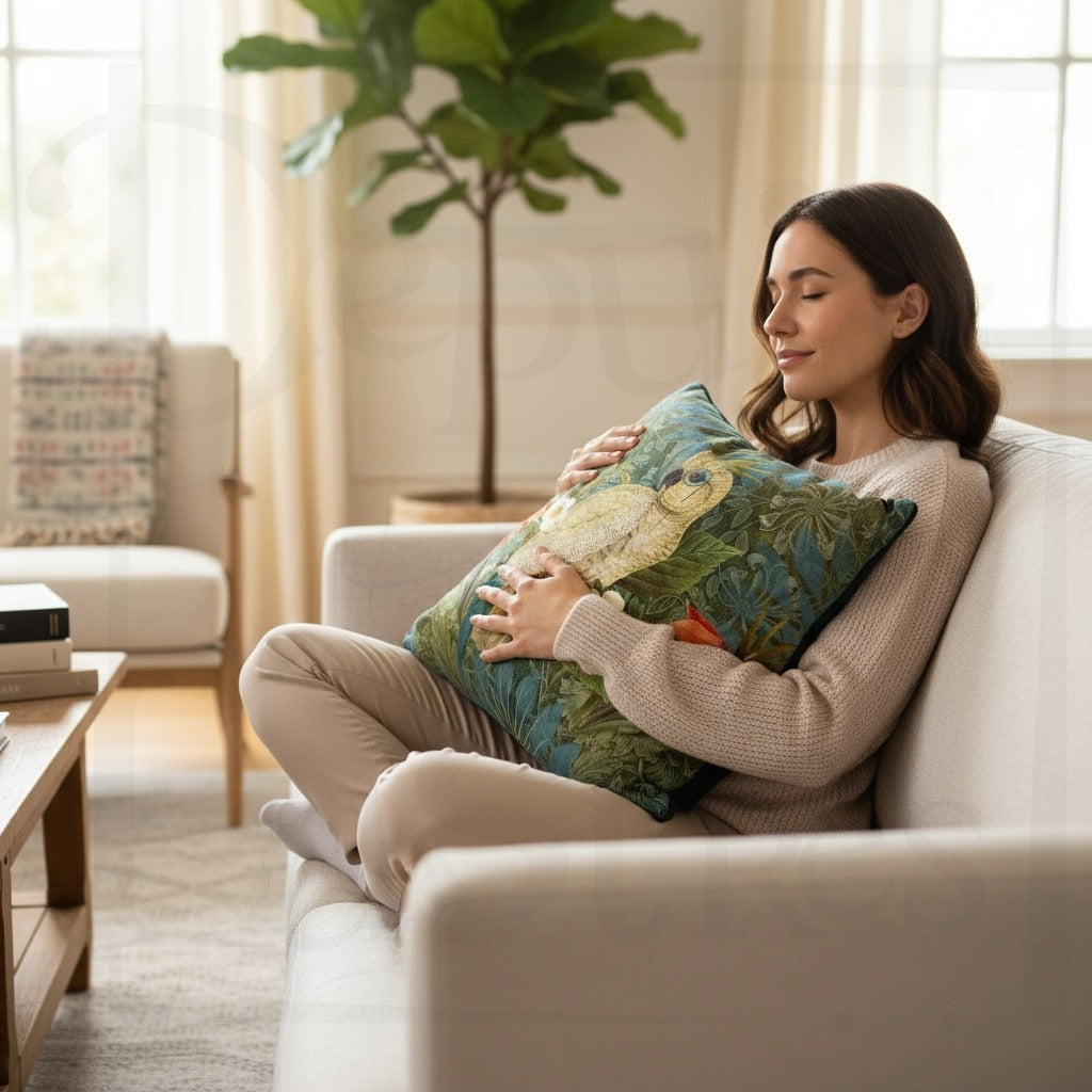 Coussin Velours Cacatoès vue 2