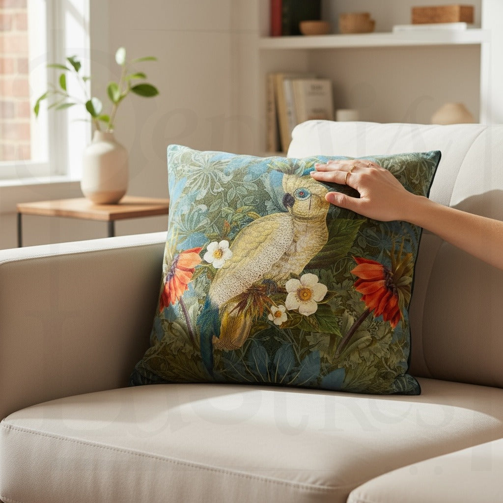 Coussin Velours Cacatoès vue 1