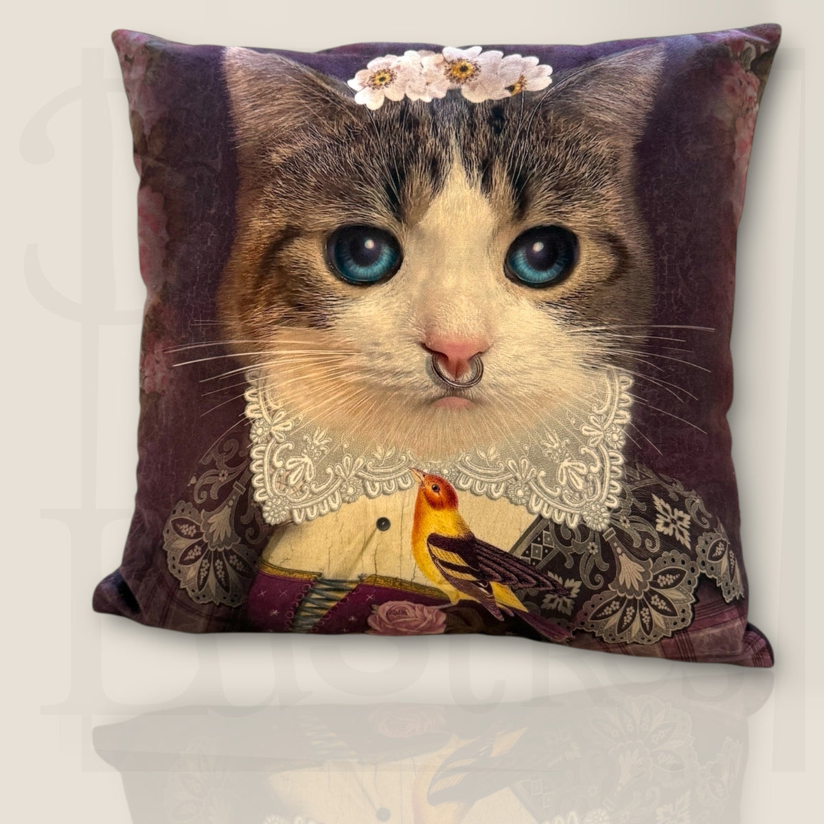 Coussin Chat Baroque Violet vue 2