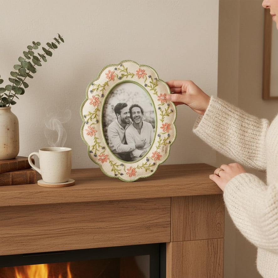 Cadre photo ovale fleuri – Style romantique champêtre