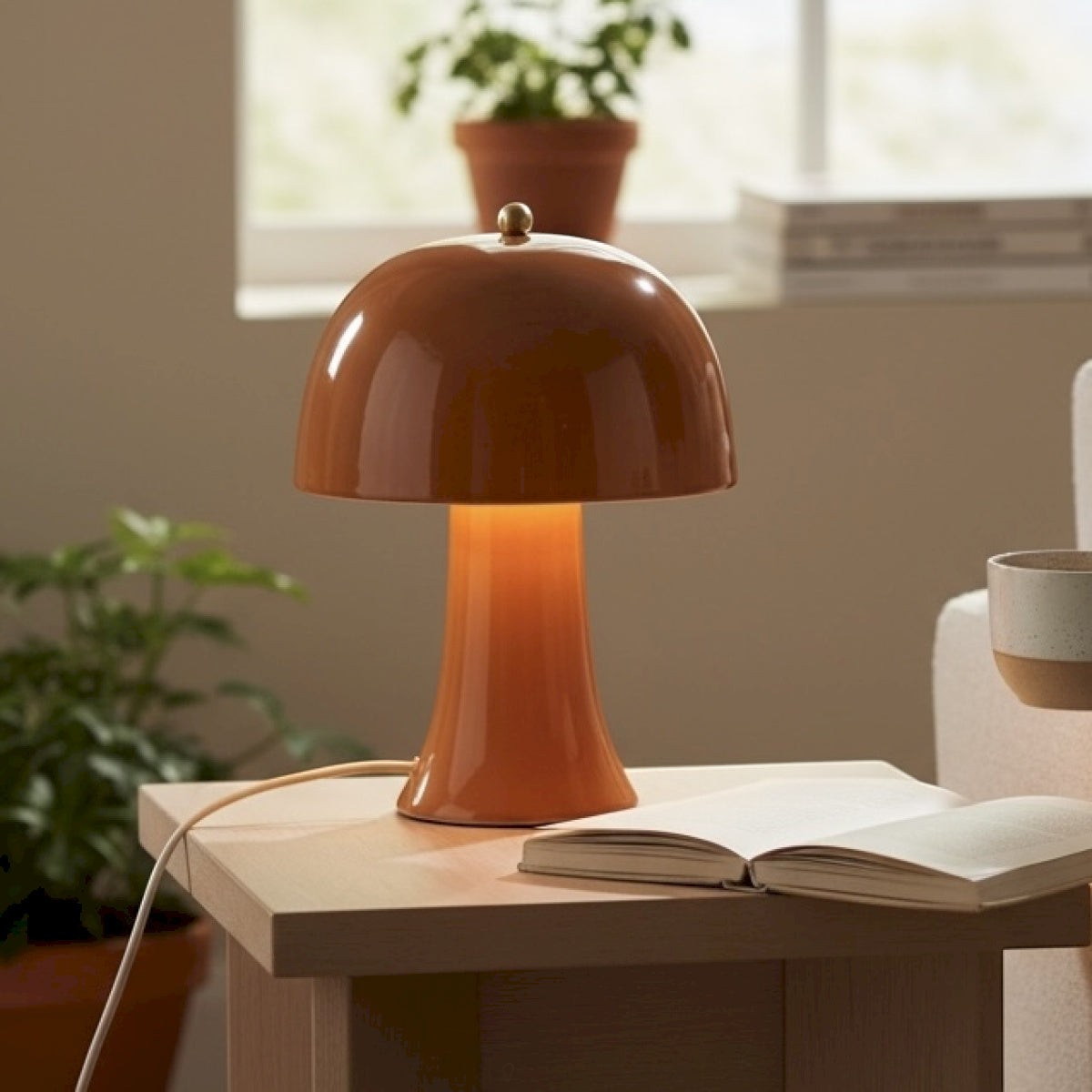 Lampe champignon céramique IVANA camel 25cm