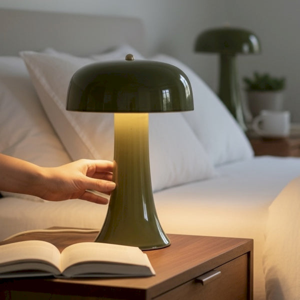 Lampe champignon céramique IVANA kaki 29cm