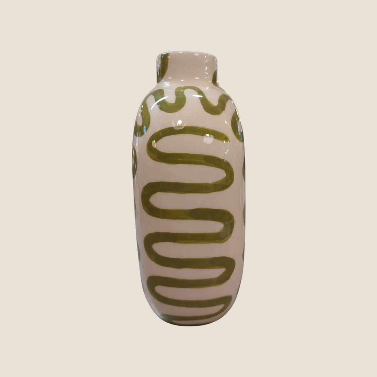 Vase céramique blanc et vert olive — QUE RICO