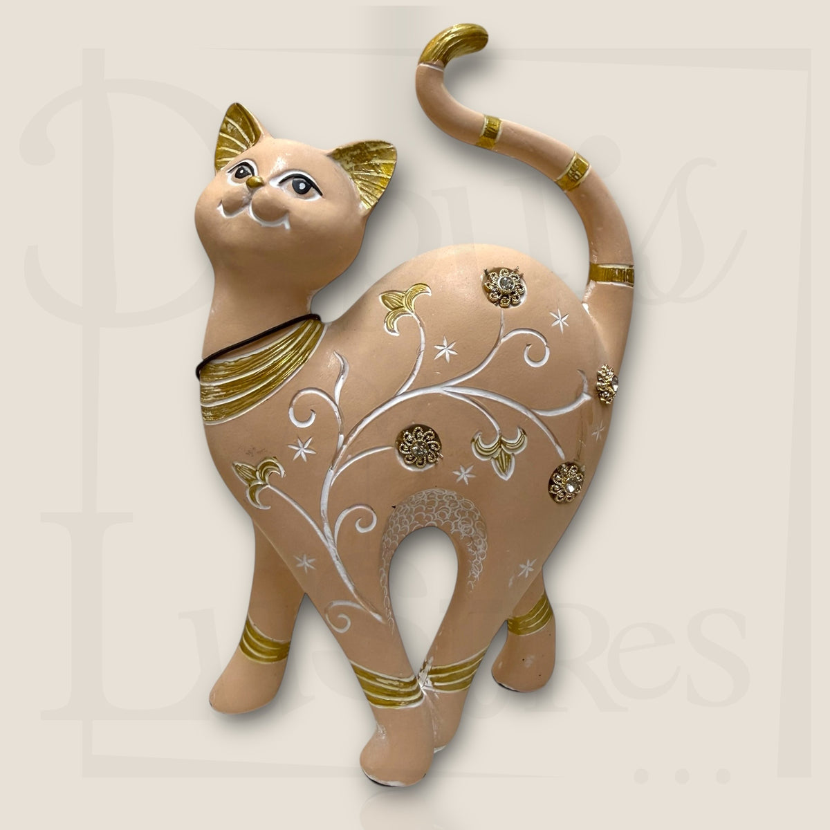 Statuette Chat Déco Résine Rose Glamour