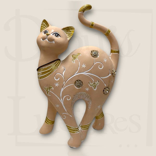 Statuette Chat Déco Résine Rose Glamour