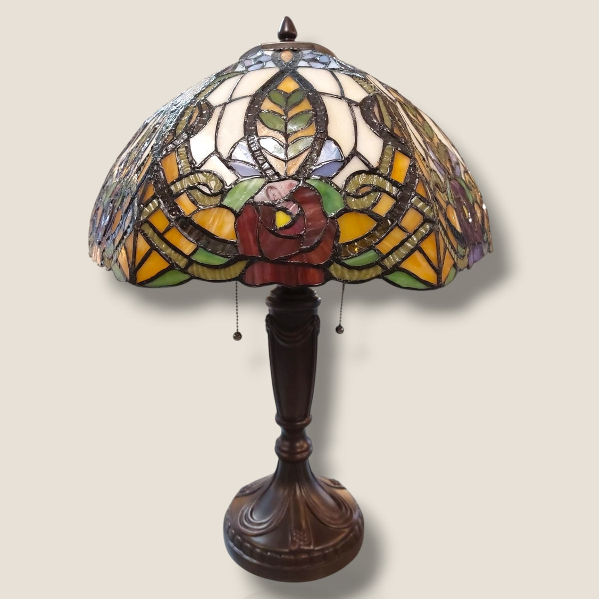 Lampe Tiffany Florale Multicolore – Rose & Feuillages Art Nouveau