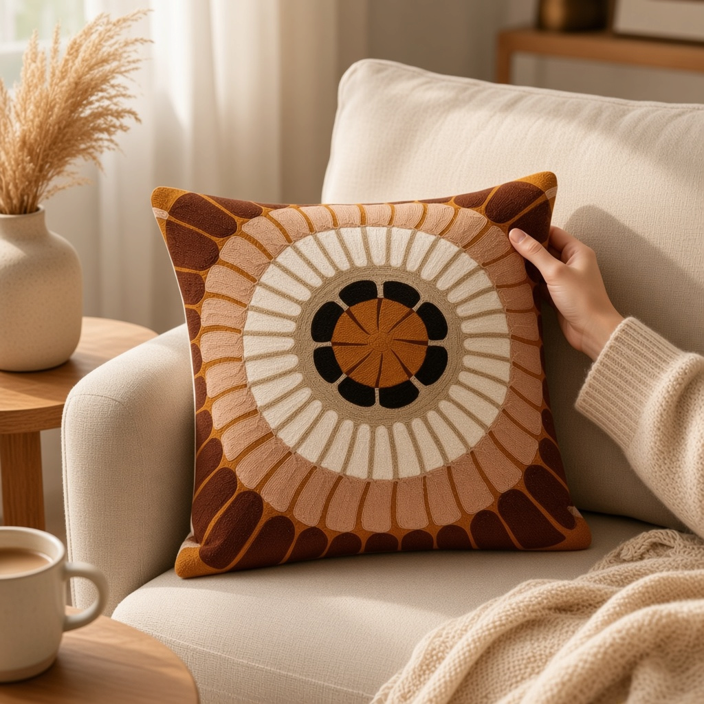 Coussin brodé Forêt – Style Bohème Naturel 45 x 45 cm