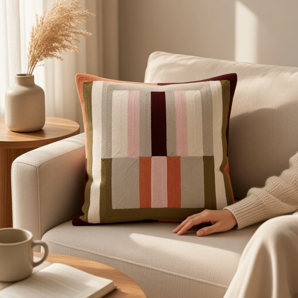 Coussin brodé Jason – Coloris Mousse, 45 x 45 cm