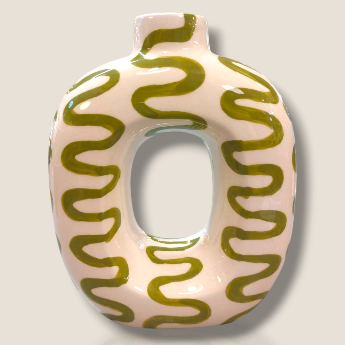Vase céramique blanc et vert olive — QUE RICO