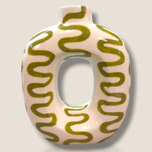 Vase céramique blanc et vert olive — QUE RICO