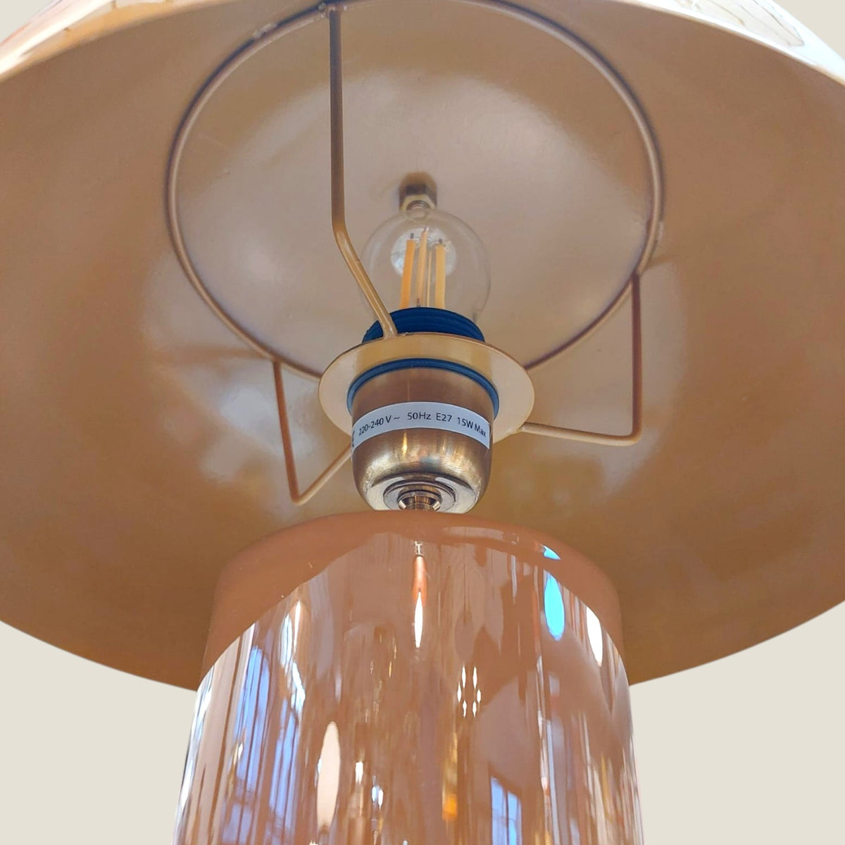 Depuis des lustres CADES vintage mushroom table lamp in mustard yellow metal with a dome shade and E27 bulb socket