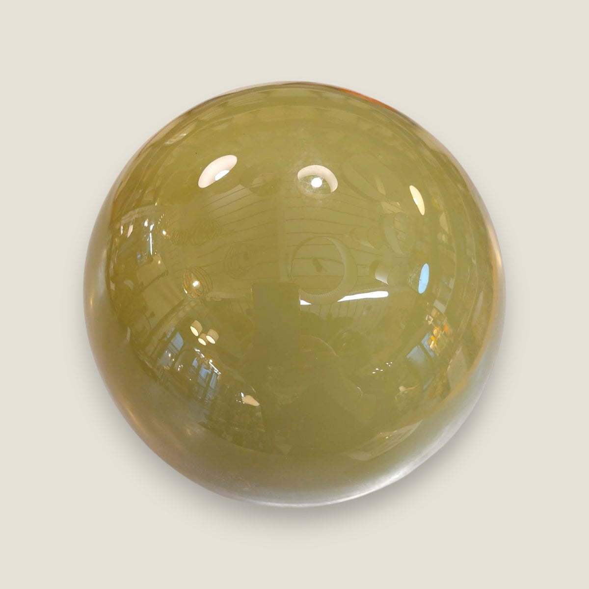 Depuis des lustres CADES olive green mushroom table lamp in blown glass with a chrome ring detail