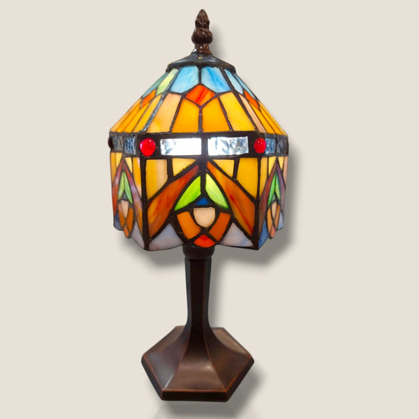 Lampe à poser style Tiffany multicolore – Abat-jour vitrail hexagonal
