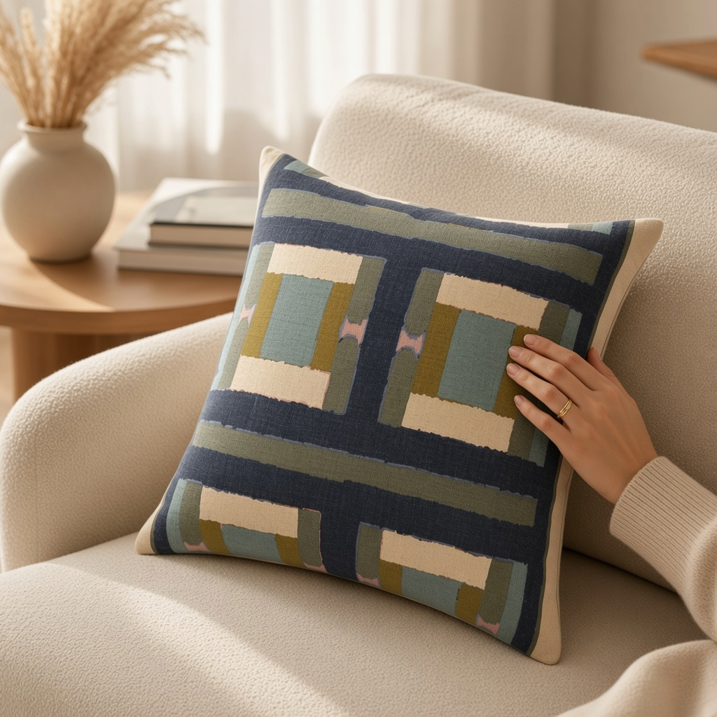 Coussin imprimé Taho – Vert de gris, 45 x 45 cm