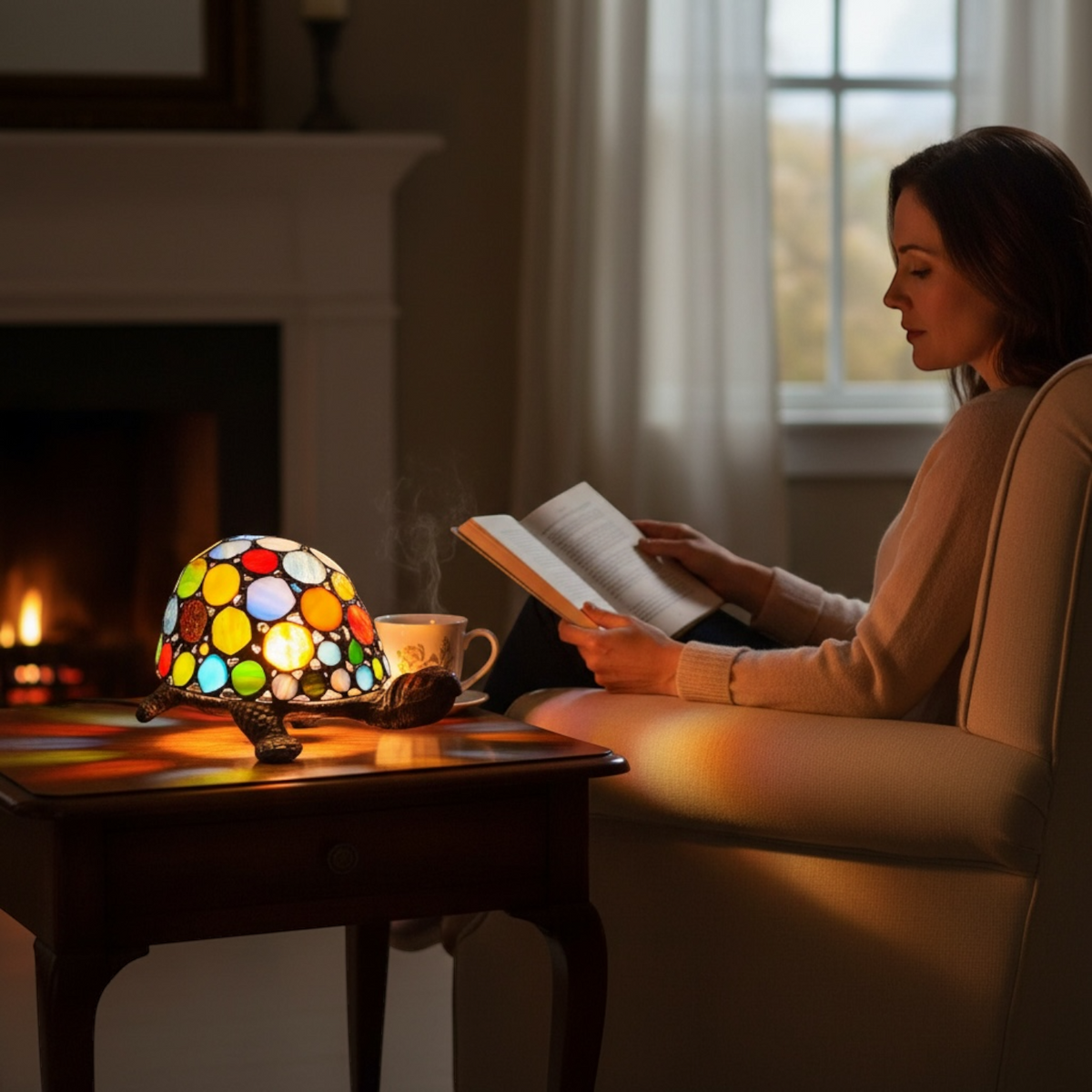 Lampe tortue style Tiffany – Carapace en vitrail multicolore