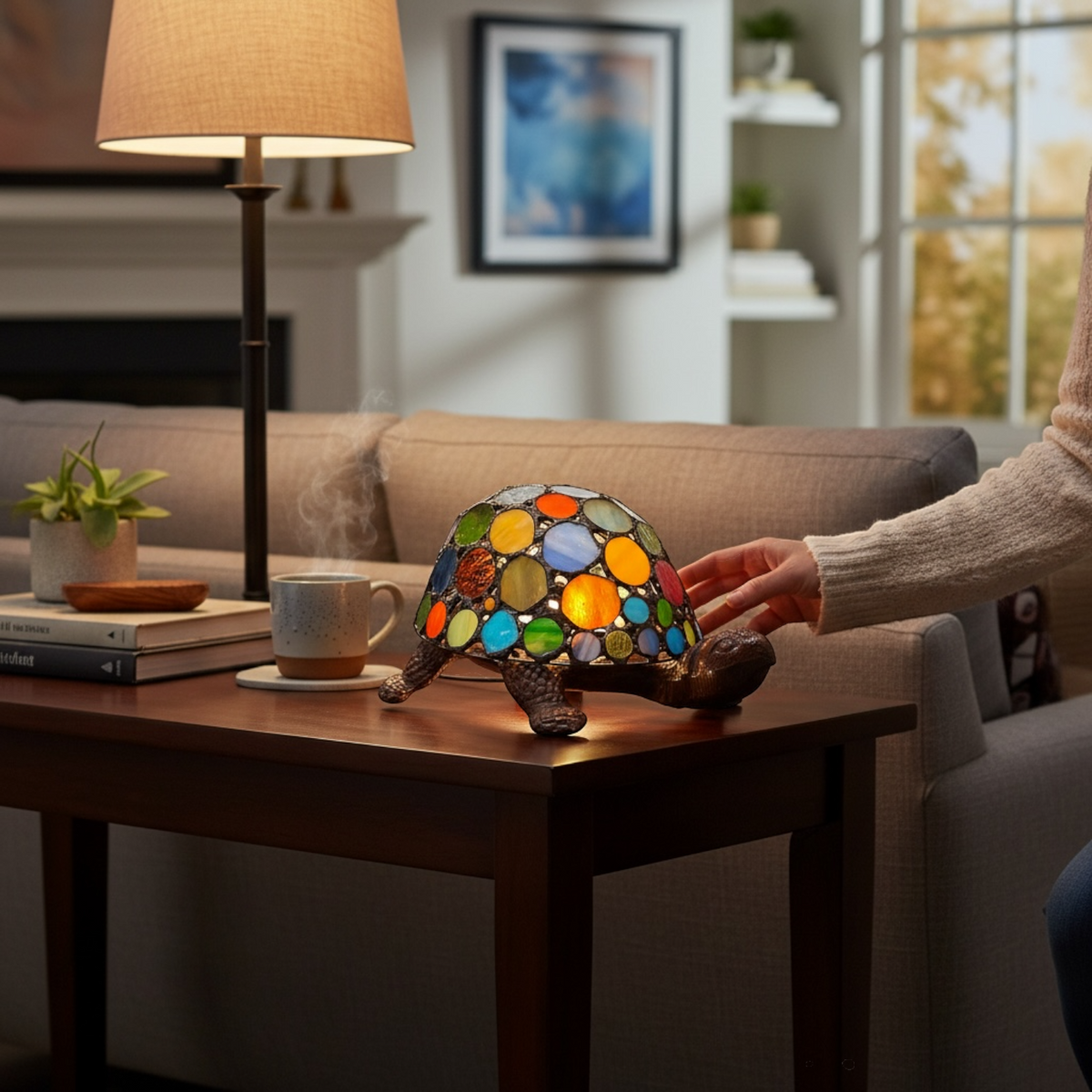Lampe tortue style Tiffany – Carapace en vitrail multicolore