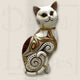 Figurine chat déco résine blanc/or/marron
